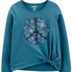 Girls Teal Long Sleeve Butterfly Tie-Front Long Sleeve‎ Shirt Top 14 New